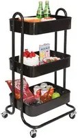 Carrello da Cucina 3 Ripiani con Ruote e 3 Cesti Portaoggetti46x40x84cm Nero