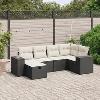 Set Divano da Giardino 6 pz con Cuscini Nero in Polyrattan 3264412