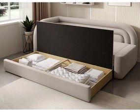 Divano beige allungabile/con contenitore con penisola a sinistra e rivestimento in velluto 223 cm Fabillo – ELTAP