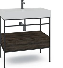 Mobile bagno da terra con lavabo e porta asciugamani laccato nero opaco e 1 cassetto L 100 x H 89 x P 45.5 cm per vasca centrale Outline