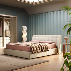 Clizia letto imbottito di design con vano contenitore in ecopelle impermeabile T04