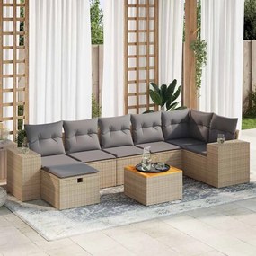 Set divano da giardino 8 pz con cuscini beige in polyrattan
