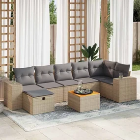 Set divano da giardino 8 pz con cuscini beige in polyrattan