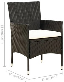 Set da Pranzo da Giardino 5 pz con Cuscini in Polyrattan Nero