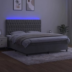 Letto a Molle Materasso e LED Grigio Chiaro 180x200 cm Velluto