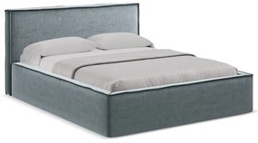 Letto matrimoniale imbottito blu chiaro con contenitore con griglia 160x200 cm Anani - Makamii