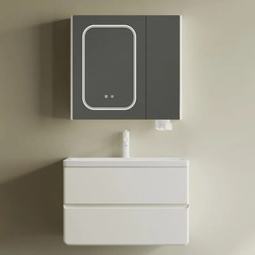 Kamalu - Mobile bagno 80 cm lavabo integrato e specchio contenitore | KAM-SM80