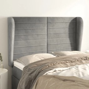 Testiera Ad Orecchio Grigio Chiaro 147x23x118/128 Cm İn Velluto /