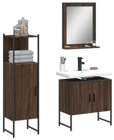 Set Mobili Da Bagno 3 Pz Rovere Marrone İn Legno Multistrato /