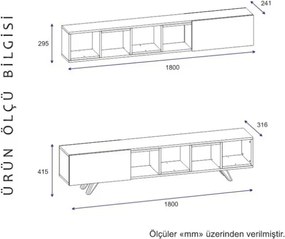 Mobile TV Con Piedini 180 Cm Con Mensola Superiore Priscilla Bianco E Noce