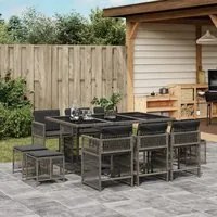 Set da Pranzo da Giardino 11pz con Cuscini in Polyrattan Grigio 3211688