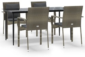 Set da pranzo giardino 5pz nero e grigio con cuscini polyrattan