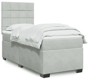 Giroletto A Molle Con Materasso Grigio Chiaro 90x190 Cm Velluto /