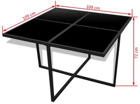 Set da Pranzo da Esterno 9 pz con Cuscini in Polyrattan Nero