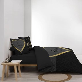 Set copripiumino e federa nero in cotone per letto matrimoniale 200x200 cm Crazy Love – douceur d'intérieur