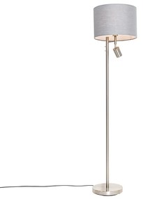 Lampada da terra in acciaio con paralume grigio e luce da lettura - Jelena