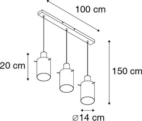 Lampada a sospensione nera con vetro fumé oblungo 3 luci - Vidra