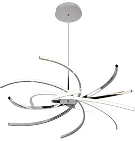 Lampadario LED design Elettra cromo Ø98cm, luce naturale 6400 lumen, NOVECENTO