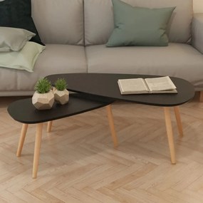Set Tavolini Salotto 2pz İn Legno Massello Massello Pino Nero /