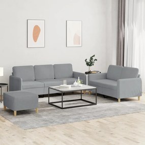 Set Di Divani 3 Pz Con Cuscini Grigio Chiaro İn Tessuto /