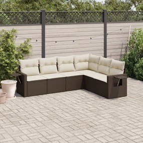 Set divano da giardino 6 pz con cuscini marrone in polyrattan