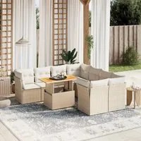 Set Divano da Giardino 9 pz con Cuscini Beige in Polyrattan 3270722