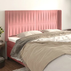 Testiera Ad Orecchio Rosa 183x16x118/128 Cm İn Velluto /