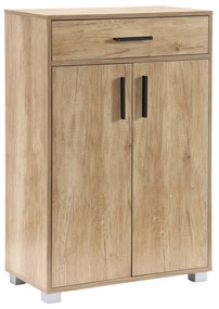 Mobiletto Scarpiera Salvaspazio da Ingresso, 2 Ante e 1 Cassetto, Color Rovere Naturale – 63x33x95h