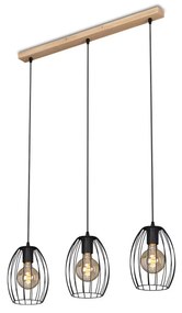Lampadario Vintage Waktu Legno Marrone Metallo Nero 3 Luci E27