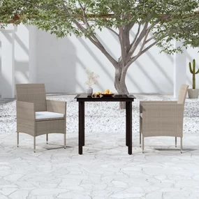 Set da pranzo per giardino 3 pz con cuscini grigio e nero
