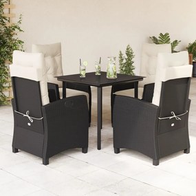 Set da pranzo da giardino 5 pz nero con cuscini in polyrattan