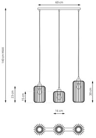 Sospensione Minimal Industrial Minerva 3 Luci Lineari Nera E Oro