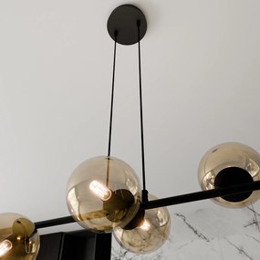Lampadario Contemporaneo 6 Luci Durga In Acciaio Nero E Sfere In Vetro Ambra