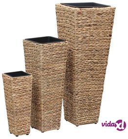 vidaXL Letti Rialzati da Giardino 3 pz in Giacinto Intrecciato Marrone