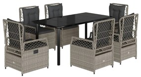 Set da pranzo da giardino 7 pz cuscini polyrattan grigio chiaro