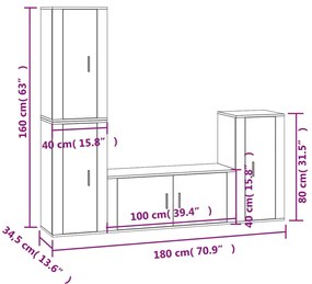 Set di mobili porta tv 4 pz bianco lucido in legno multistrato