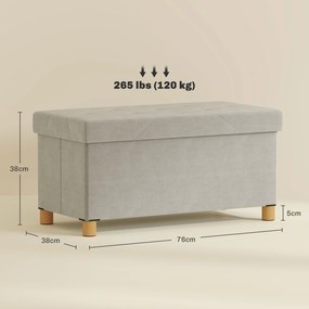 Panca Contenitore Pieghevole 67L 76x38x38cm Rivestimento Effetto Velluto Bianco Crema...