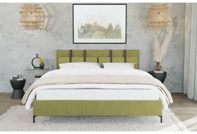Letto matrimoniale imbottito verde chiaro con griglia 200x200 cm Tulsa - Ropez