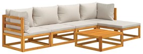 Set salotto giardino 6pz cuscini grigio chiaro legno massello