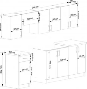 Cucina Lineare 240 Cm Moderna Componibile Rovere Effetto Legno Tania