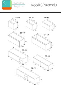 Composizione bagno 155cm sospesa, composta da mobile, specchio, colonna e pensile SP-155A - KAMALU