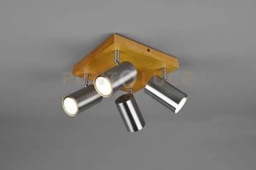 Marley plafoniera 4 spots cilindri  acciaio base legno naturale l. ...