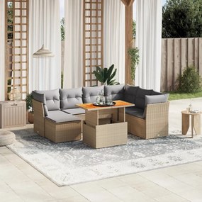 Set divano da giardino 8 pz con cuscini beige in polyrattan