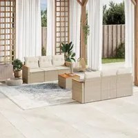 Set Divani da Giardino 7 pz con Cuscini Beige in Polyrattan 3225792