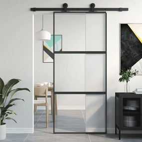 Porta Scorrevole Nera 90x205 Cm İn Vetro Temperato E Alluminio /