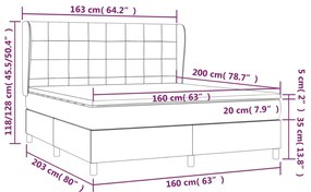 Giroletto a Molle con Materasso Grigio Scuro 160x200 cm Velluto