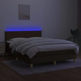 Letto a Molle Materasso e LED MarroneScuro 140x190cm in Tessuto