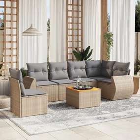 Set divani da giardino 7 pz con cuscini beige in polyrattan