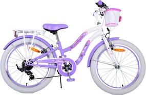 Bicicletta per Bambine 20" Stabilizzatori e Freni Vbrake con Cestino e Portabambola Viola...