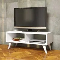 Mobile Porta TV 'Aaskov' - Larghezza 90 cm - Consolle Basso a 2 Scomparti Aperti - Bianco [en.casa]